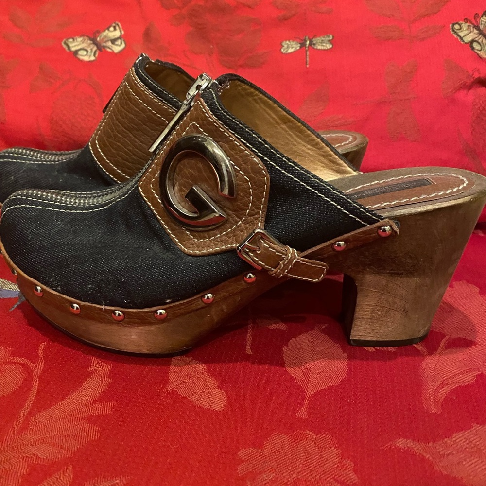 Dolce & Gabbana, Denim, Front zip, Size 11 clogs.  In excellent condition.